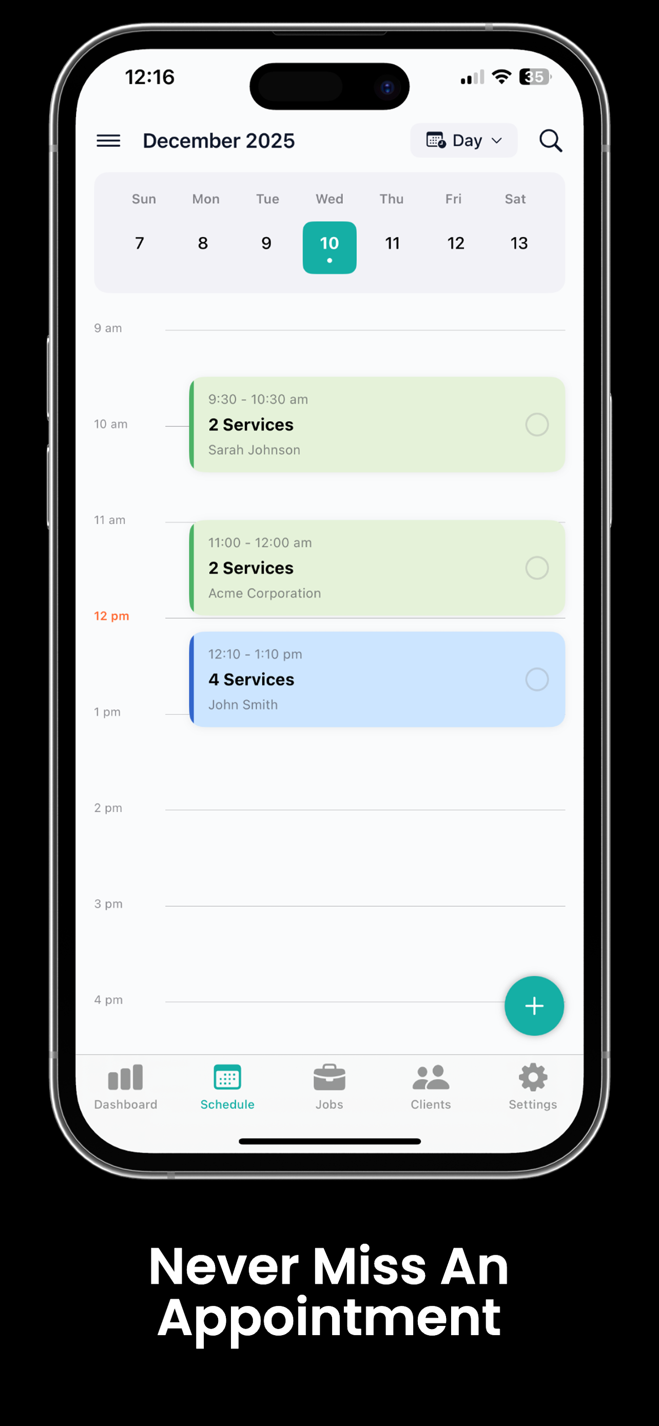 Mobile mechanic scheduling app - calendar view showing daily job appointments
