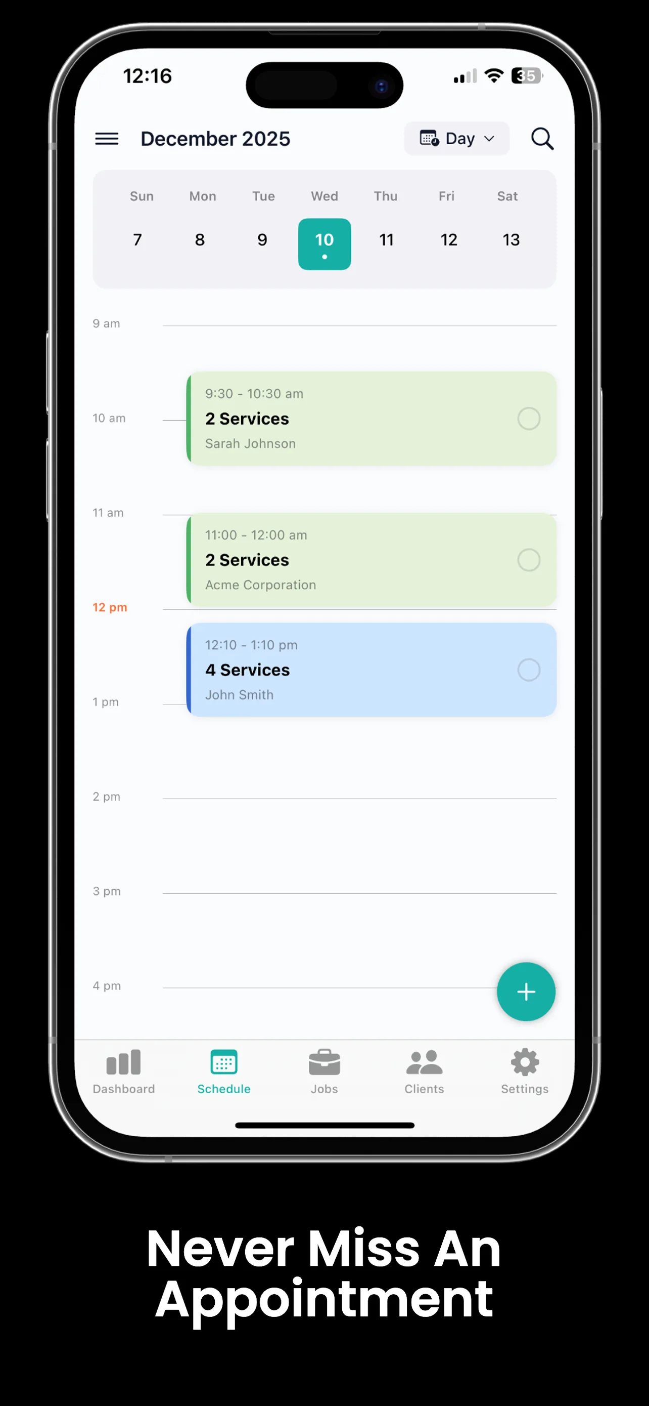 Trackara Pro daily schedule on iPhone showing a mobile detailer's appointments